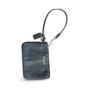 Coach Black Leather Wristlet with Striped Interior